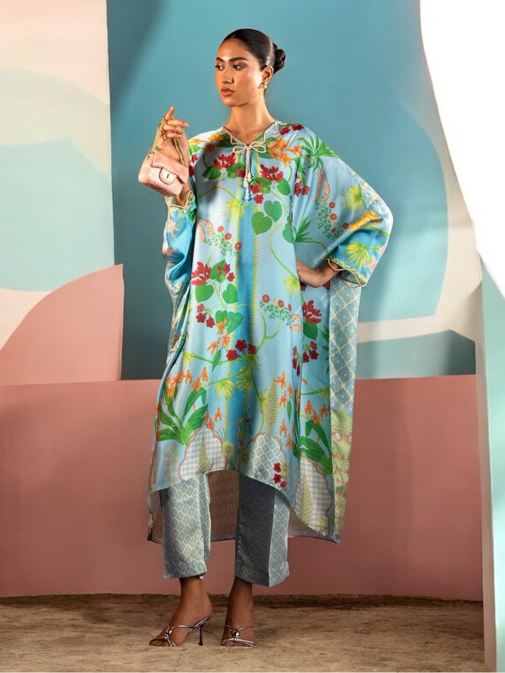 Sana Safinaz Printed Satin Kaftan 2Pc